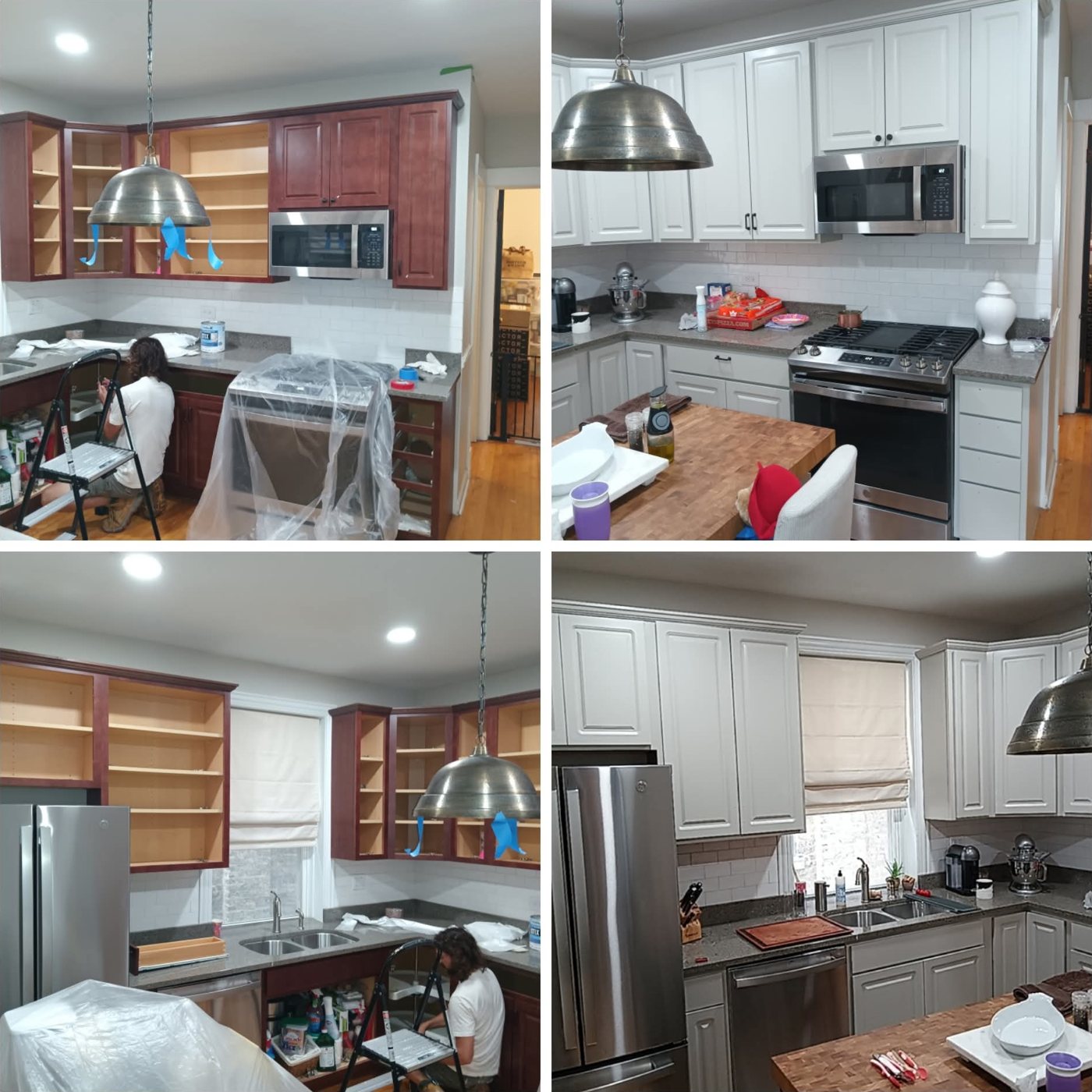 Kitchen cabinets before and after painting white