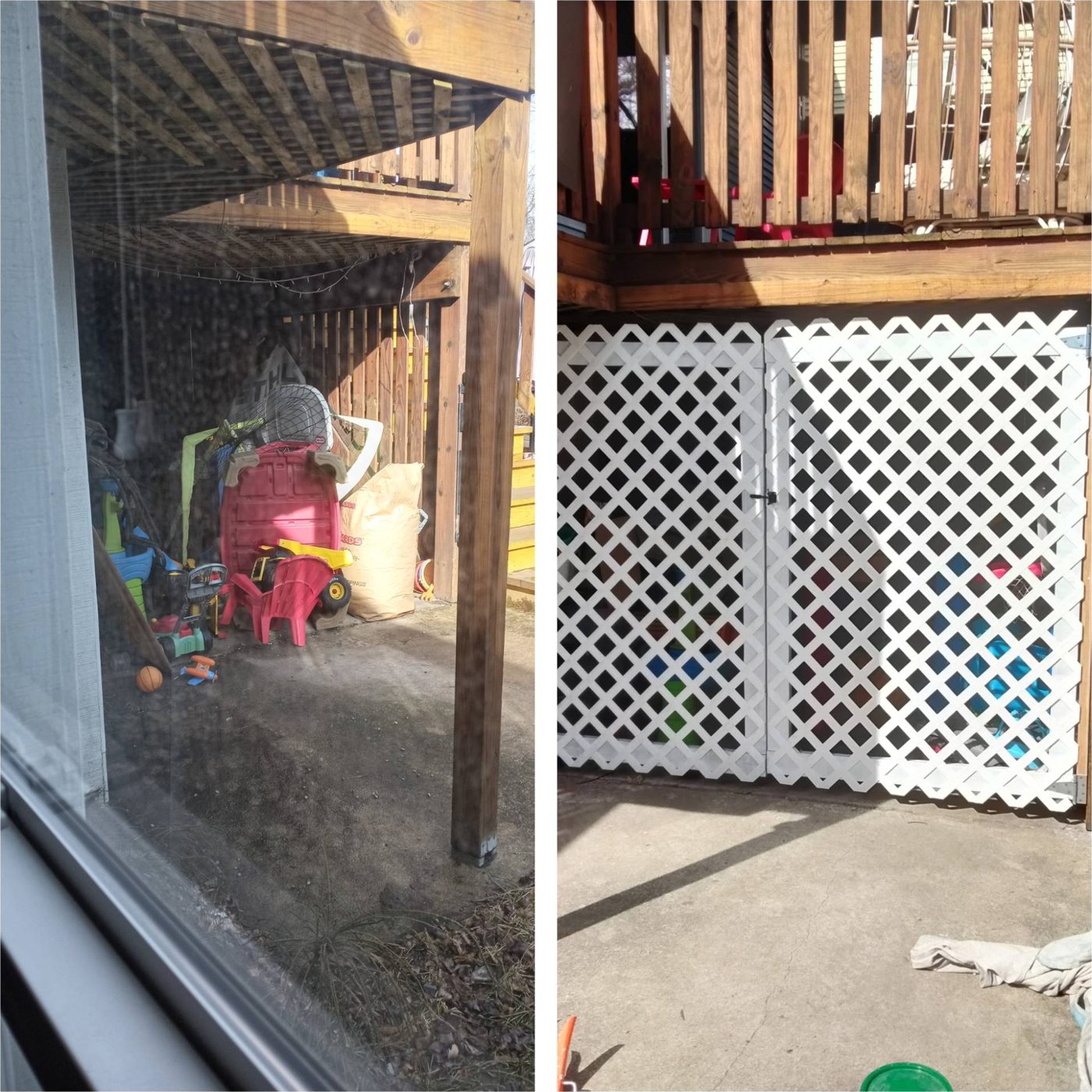 Under-deck storage before and lattice enclosure after