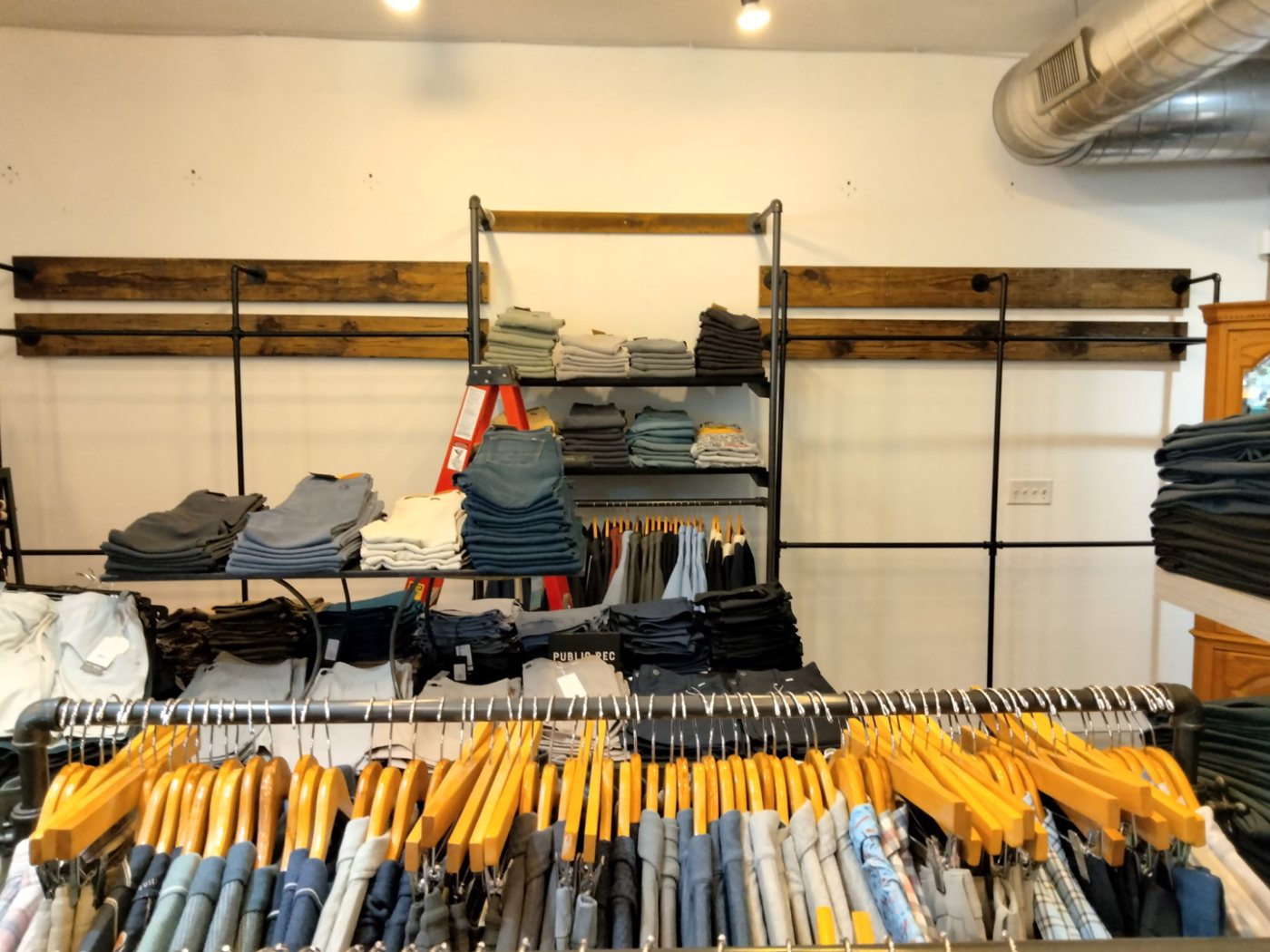 Finished wall racks in a clothing shop